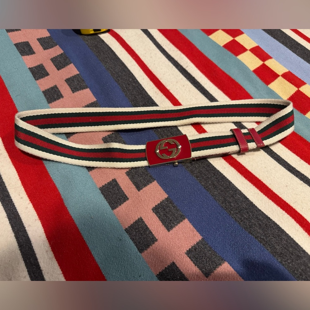 Gucci Red and Green Interlocking G’s Belt.
